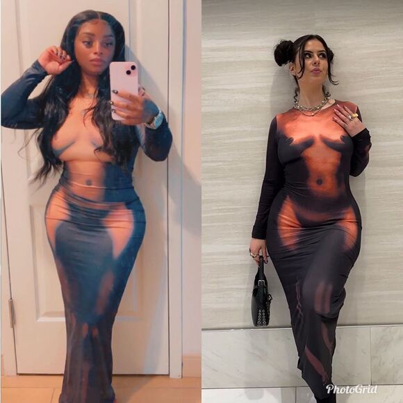 Y2K 3D Body Heat Print Long Sleeve Unique Body-Shaping Maxi Dress - Picture 4 of 9